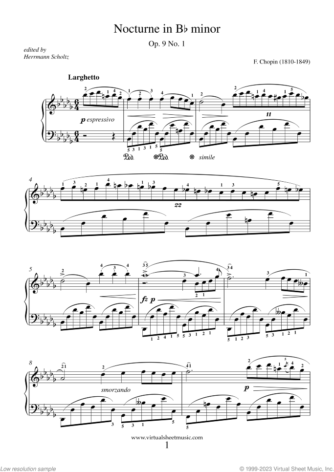Nocturne Op.9 No.1 in Bb minor (NEW EDITION) sheet music for piano solo by Frederic Chopin, classical score, advanced skill level