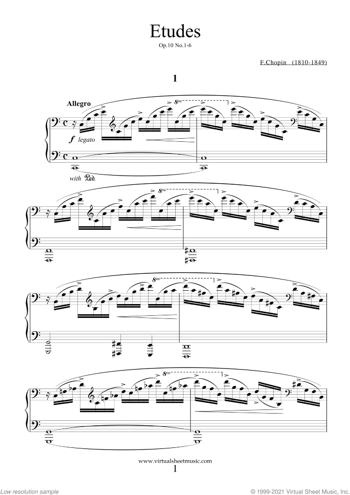 Etudes Op.10 No.1-6 sheet music for piano solo by Frederic Chopin, classical score, advanced skill level