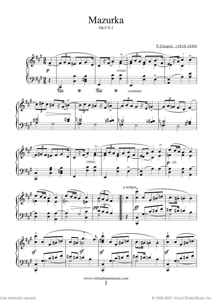 Mazurkas Op.6 and Op.7 (collection 1) sheet music for piano solo by Frederic Chopin, classical score, easy skill level