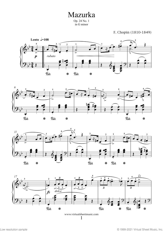 Mazurkas Op.24 (collection 3) sheet music for piano solo by Frederic Chopin, classical score, easy/intermediate skill level