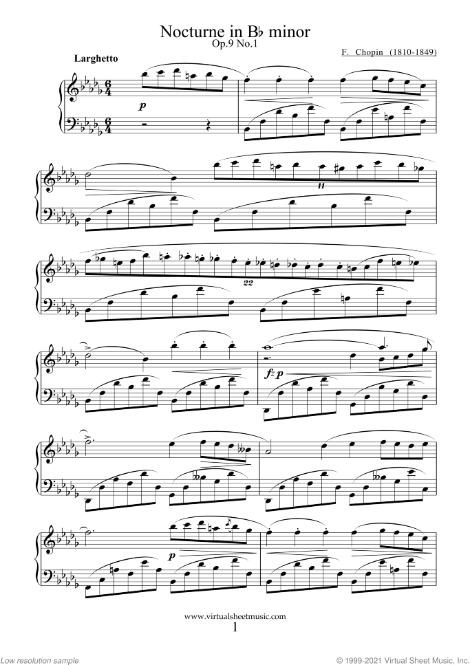 Nocturnes (collection 1) sheet music for piano solo by Frederic Chopin, classical score, advanced skill level