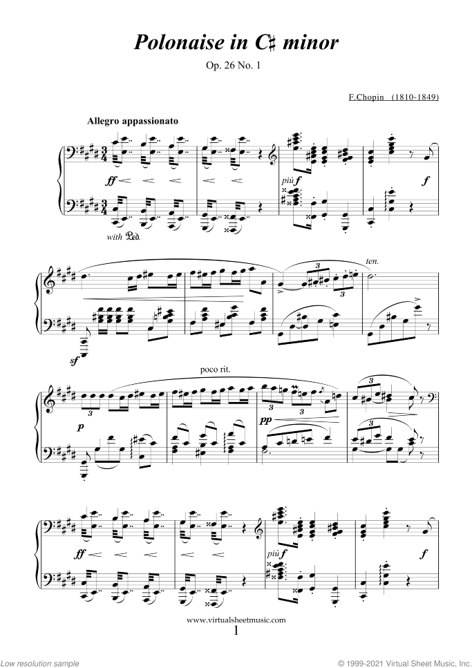 Polonaises Op.26 sheet music for piano solo by Frederic Chopin, classical score, intermediate/advanced skill level