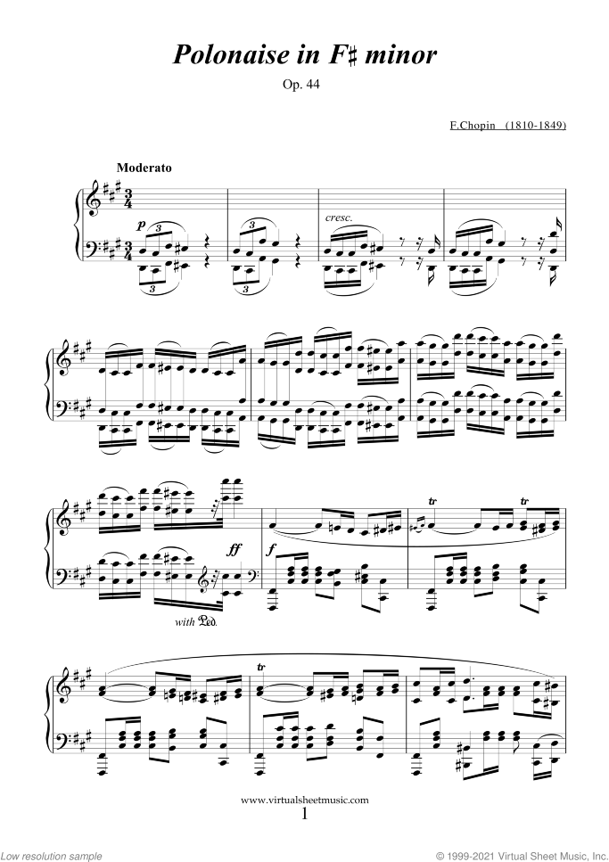Polonaises Op.44 sheet music for piano solo by Frederic Chopin, classical score, advanced skill level