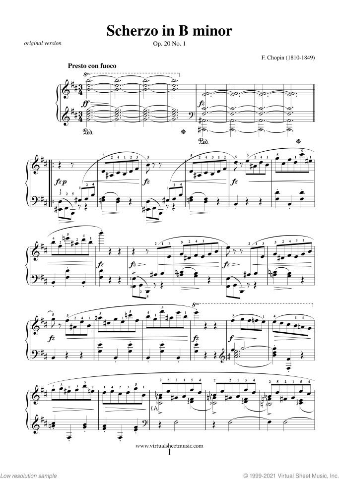 Scherzo in B minor Op. 20 No. 1 (NEW EDITION) sheet music for piano solo by Frederic Chopin, classical score, advanced skill level