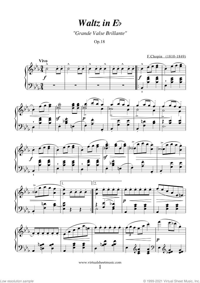 Waltzes (collection 2) sheet music for piano solo by Frederic Chopin, classical score, intermediate skill level