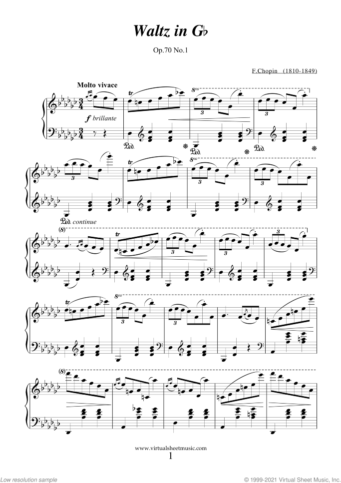 Waltzes (collection 3) sheet music for piano solo by Frederic Chopin, classical score, intermediate skill level