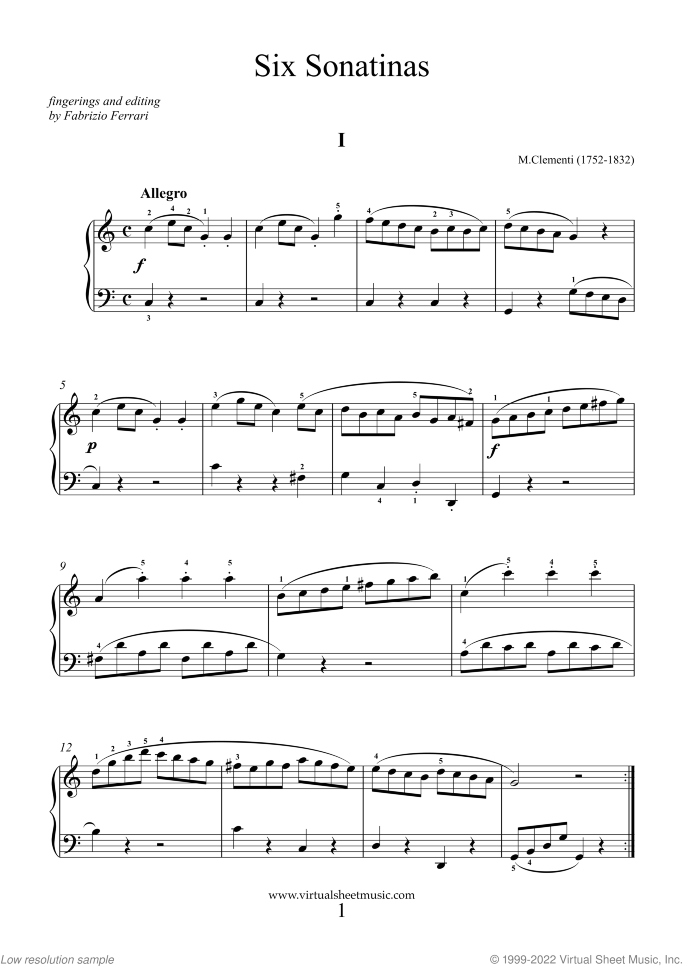 Six Sonatinas Op.36 (NEW EDITION) sheet music for piano solo by Muzio Clementi, classical score, easy skill level