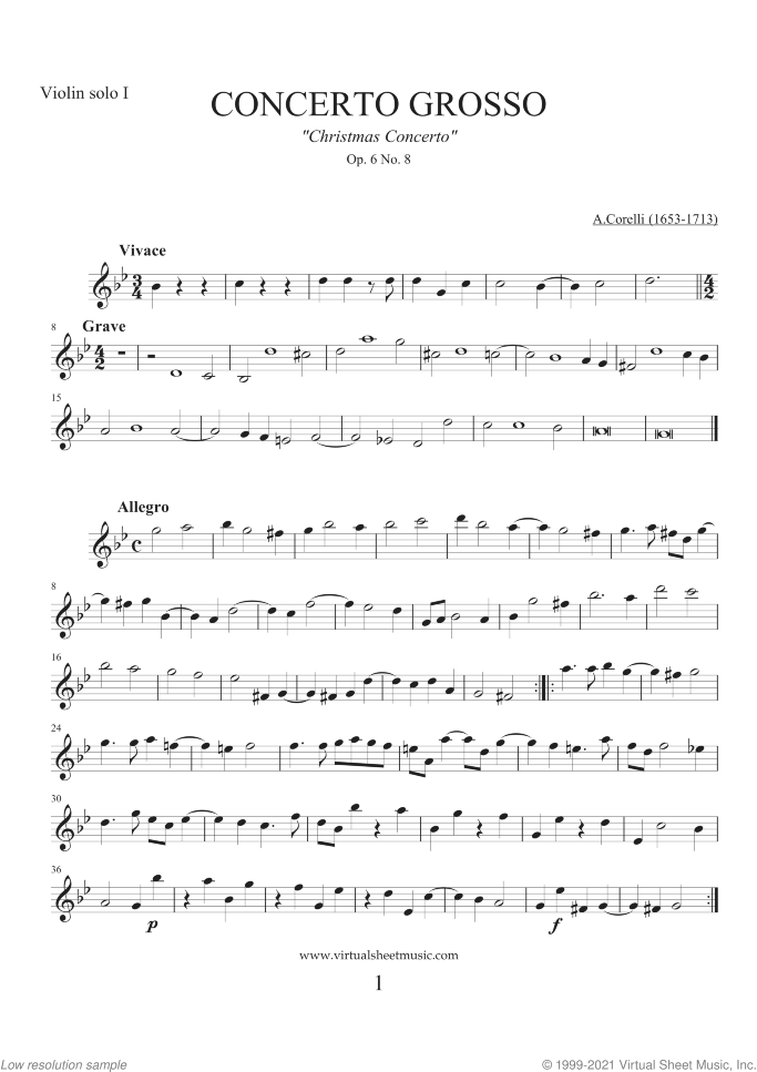 Concerto Grosso Op.6 No.8 - "Christmas" (parts) sheet music for strings and harpsichord by Arcangelo Corelli, Christmas carol score, intermediate orchestra