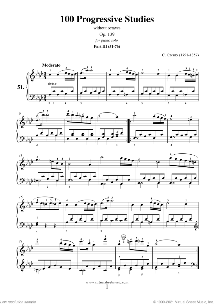 Progressive Studies sheet music for piano solo by Carl Czerny, classical score, easy/intermediate skill level