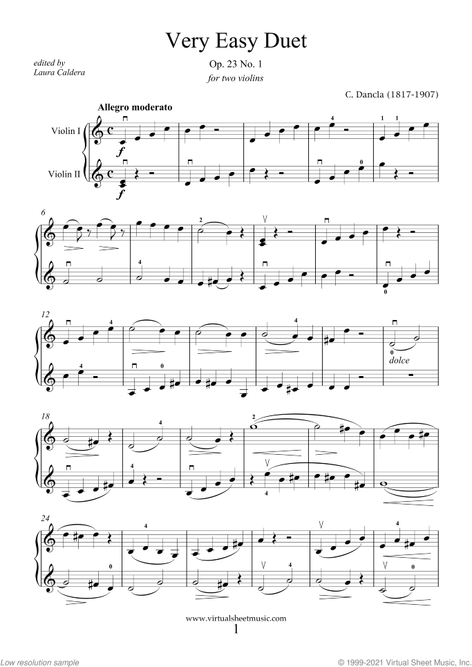 Very Easy Duet Op.23 No.1 sheet music for two violins by Charles Dancla, classical score, easy duet