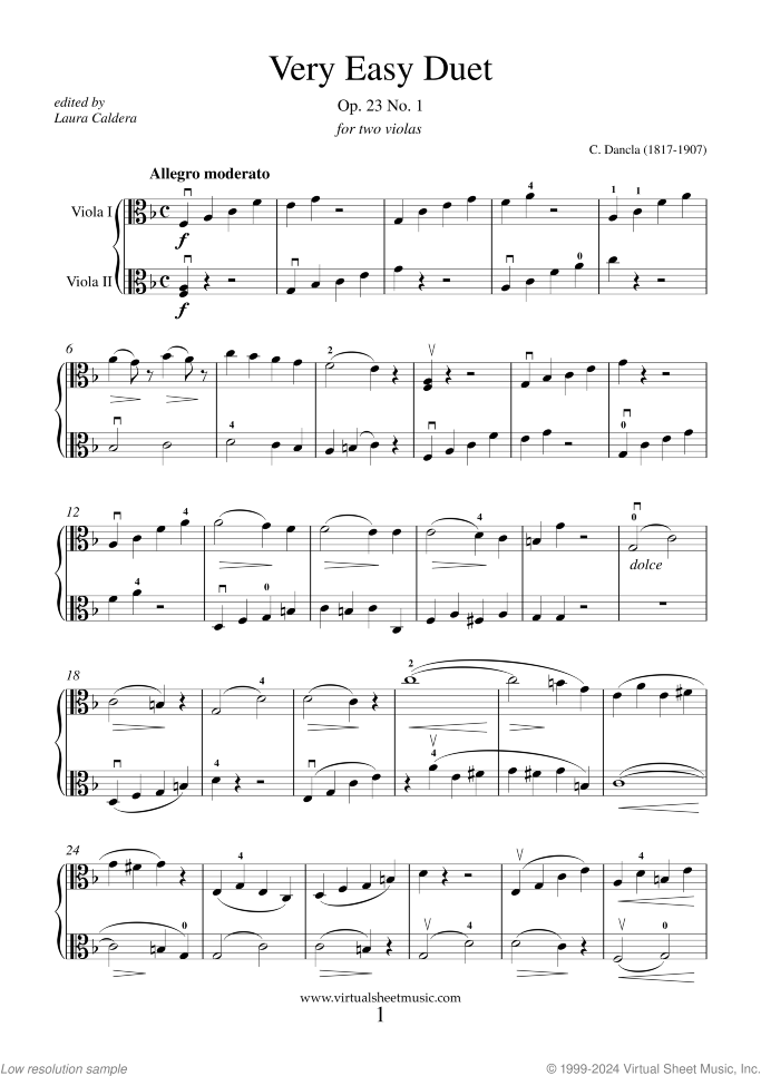 Very Easy Duet Op.23 No.1 sheet music for two violas by Charles Dancla, classical score, easy duet