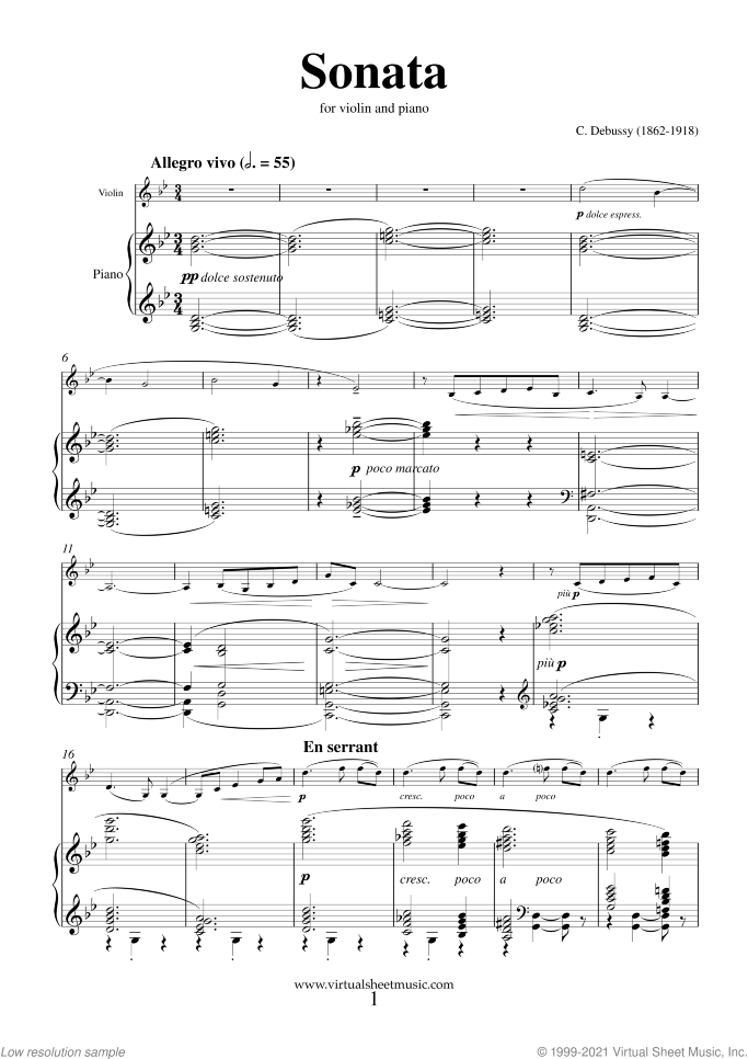 Sonata in G minor (NEW EDITION) sheet music for violin and piano by Claude Debussy, classical score, advanced skill level