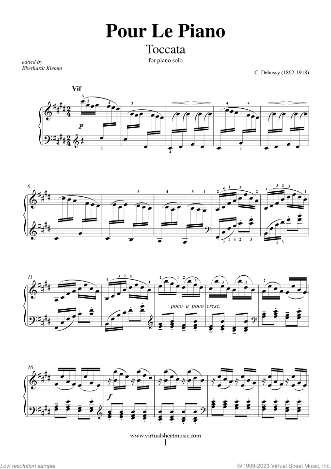 Pour le Piano - Toccata sheet music for piano solo by Claude Debussy, classical score, advanced skill level