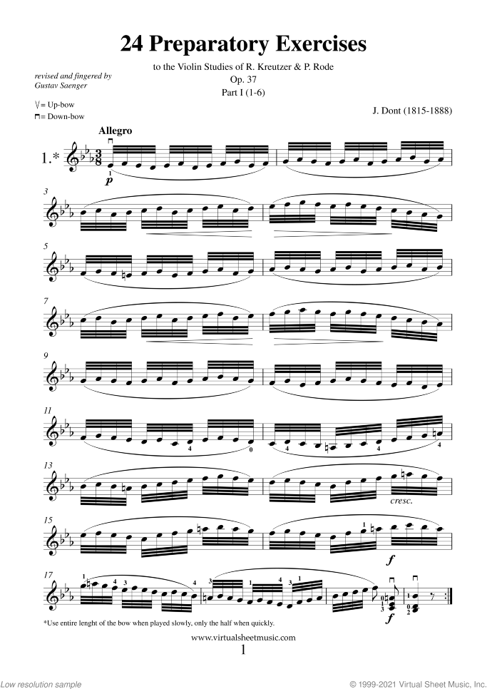 Studies sheet music for violin solo by Jacob Dont, classical score, intermediate skill level