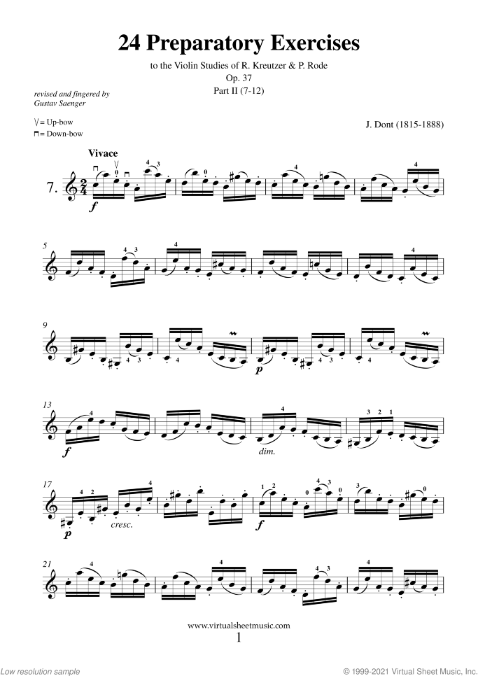 Studies sheet music for violin solo by Jacob Dont, classical score, intermediate skill level