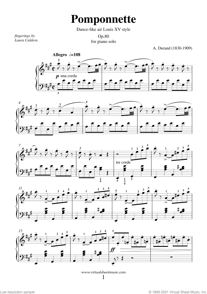 Pomponnette Op.80 sheet music for piano solo by Auguste Durand, classical score, intermediate skill level