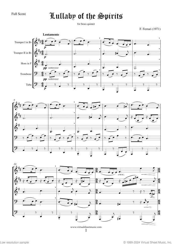 Halloween Night (f.score) sheet music for brass quintet by Fabrizio Ferrari, intermediate skill level