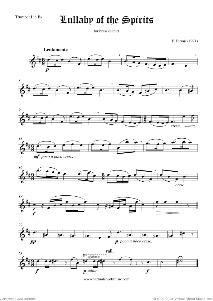 Halloween Night (parts) sheet music for brass quintet by Fabrizio Ferrari, intermediate skill level