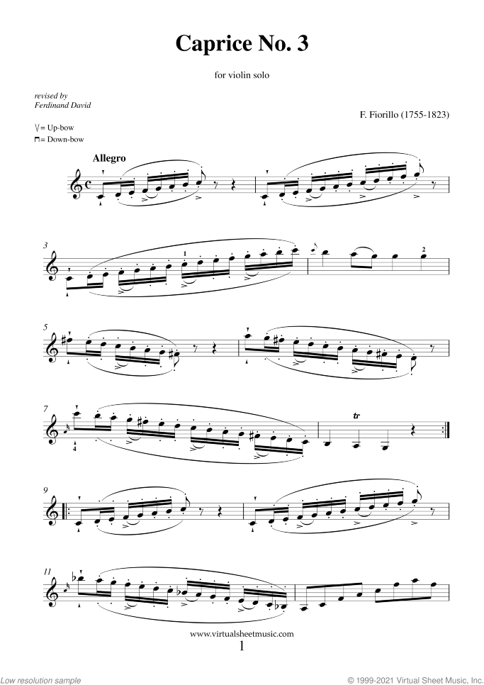 Caprices No. 3 (from 36 Caprices) sheet music for violin solo by Federigo Fiorillo, classical score, intermediate/advanced skill level