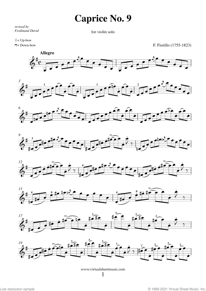 Caprices No. 9 (from 36 Caprices) sheet music for violin solo by Federigo Fiorillo, classical score, intermediate/advanced skill level