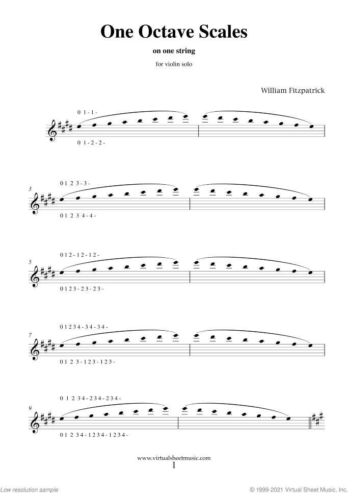 One String Scales sheet music for violin solo by William Fitzpatrick, easy skill level