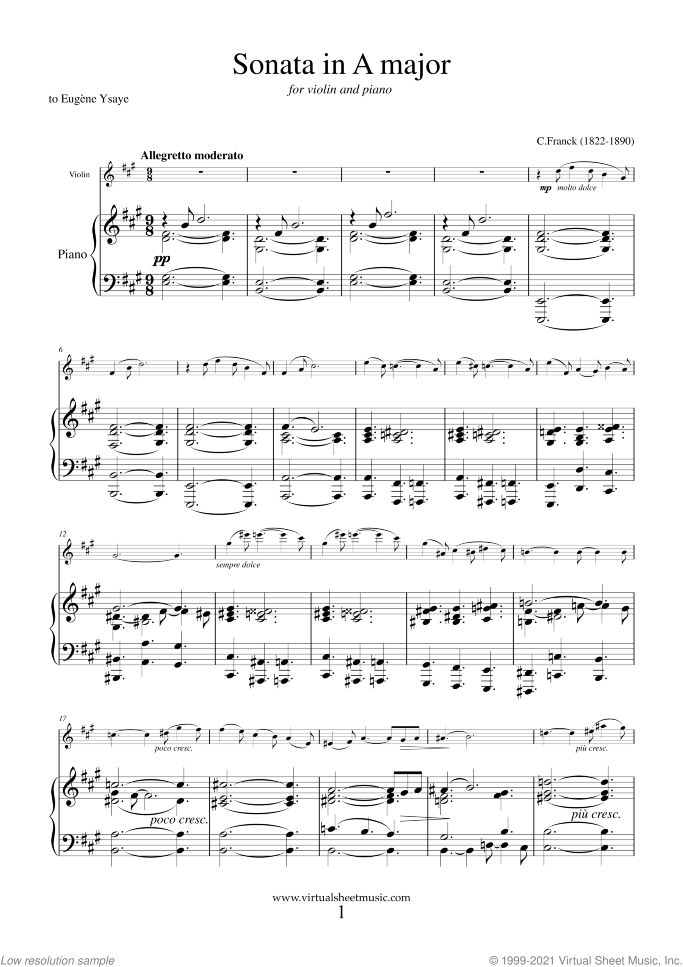 Sonata in A major (New Edition) sheet music for violin and piano by Cesar Franck, classical score, advanced skill level