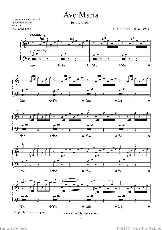 Gounod Ave Maria Sheet Music For Piano Solo PDF interactive 