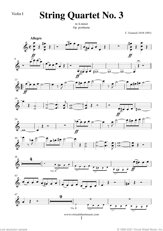 String Quartet No.3 in A minor (COMPLETE) sheet music for string quartet by Charles Gounod, classical score, intermediate skill level