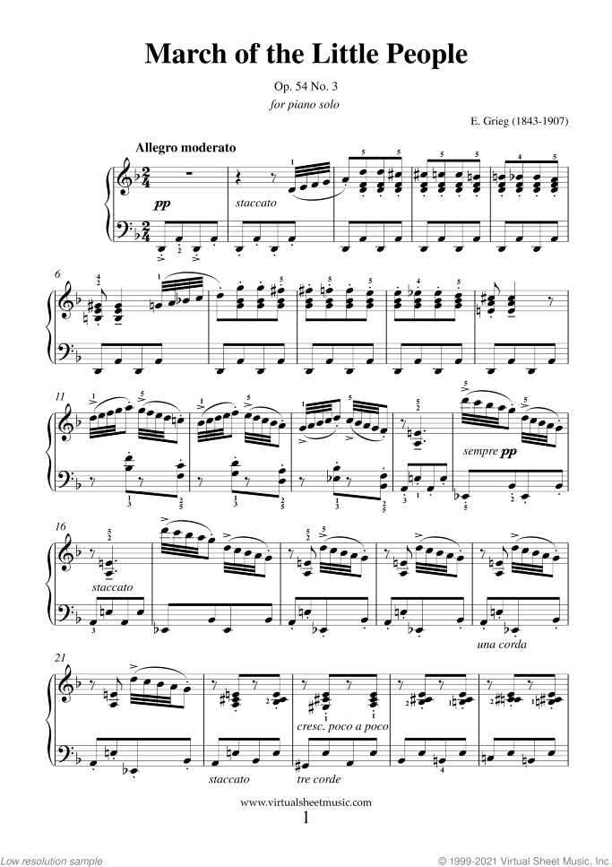 March of the Little People - "March of the Dwarfs" sheet music for piano solo by Edvard Grieg, classical score, intermediate skill level