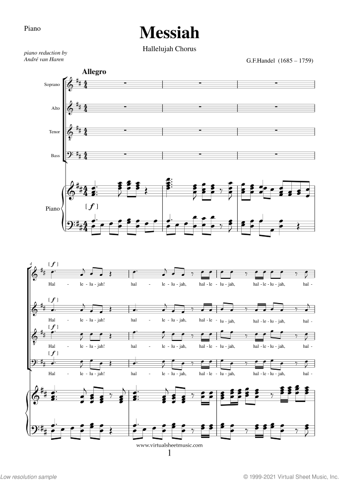 Hallelujah Chorus from Messiah sheet music for choir and piano by George Frideric Handel, classical score, intermediate/advanced skill level