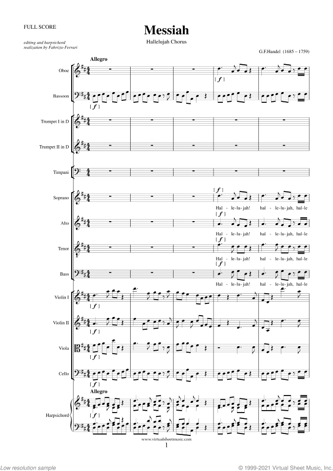 Hallelujah Chorus from Messiah (COMPLETE) sheet music for choir and orchestra by George Frideric Handel, classical score, intermediate/advanced skill level