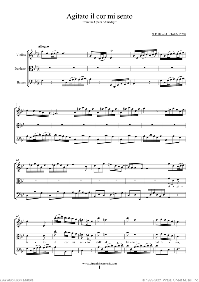 Arias Collection sheet music for voice and other instruments by George Frideric Handel, classical score, intermediate orchestra