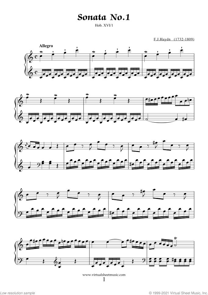 Sonatas sheet music for piano solo by Franz Joseph Haydn, classical score, easy skill level