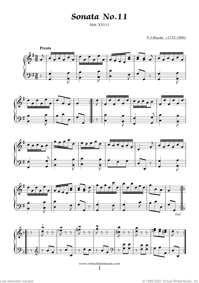Sonatas sheet music for piano solo by Franz Joseph Haydn, classical score, easy/intermediate skill level