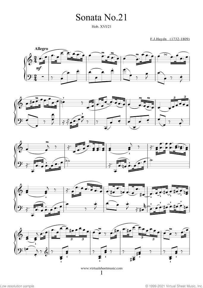 Sonatas sheet music for piano solo by Franz Joseph Haydn, classical score, easy/intermediate skill level