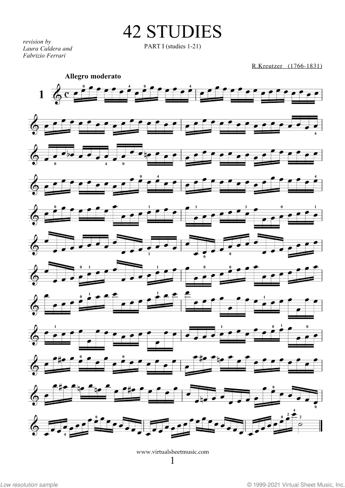 Studies (1-21) - part I sheet music for violin solo by Rudolf Kreutzer, classical score, intermediate skill level
