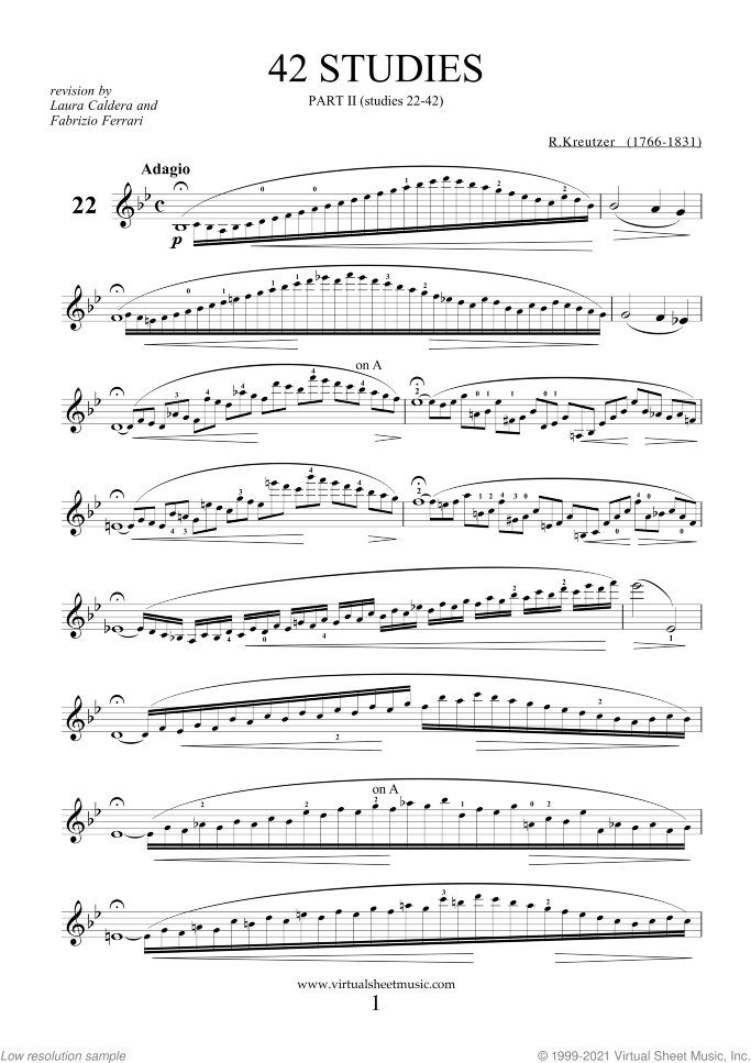 Studies (22-42) - part II sheet music for violin solo by Rudolf Kreutzer, classical score, intermediate skill level