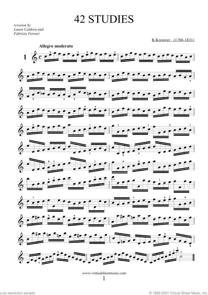 Studies (1-42) - COMPLETE sheet music for violin solo by Rudolf Kreutzer, classical score, intermediate skill level