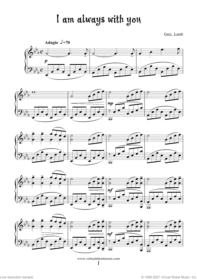 I Am Always With You sheet music for piano solo by Gary Lamb, easy skill level
