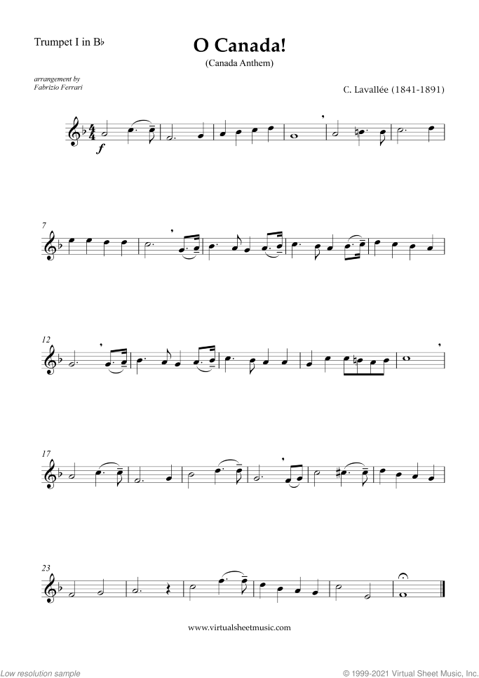 O Canada! (parts) sheet music for brass quartet by Calixa Lavallee, easy skill level