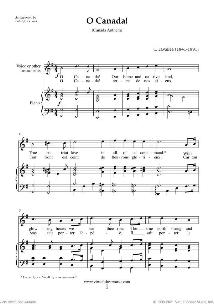 O Canada! (NEW EDITION) sheet music for piano, voice or other instruments by Calixa Lavallee, easy skill level