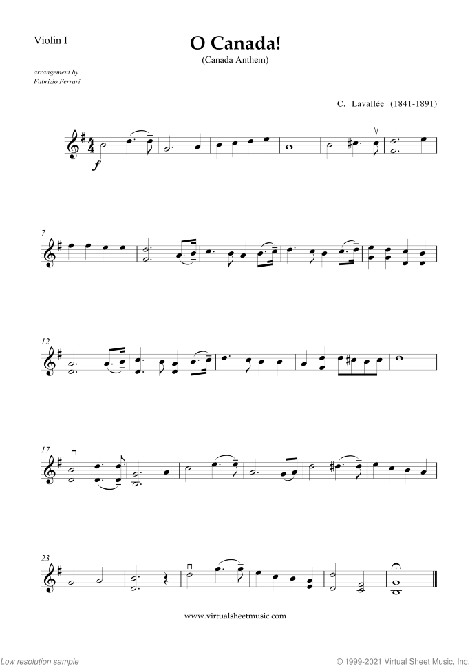 O Canada! sheet music for string quartet by Calixa Lavallee, easy skill level