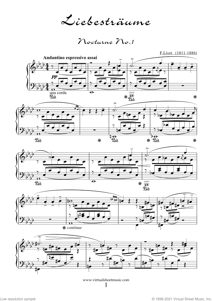 Liebesträume sheet music for piano solo by Franz Liszt, classical score, advanced skill level