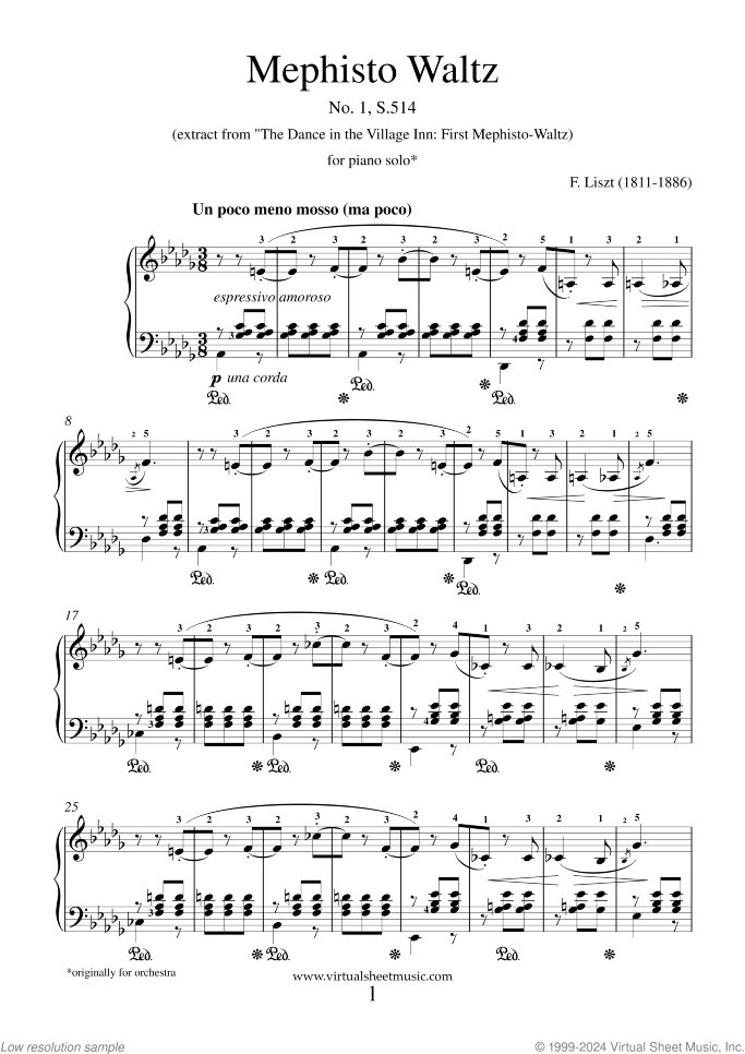 Mephisto Waltz (extract) sheet music for piano solo by Franz Liszt, classical score, advanced skill level