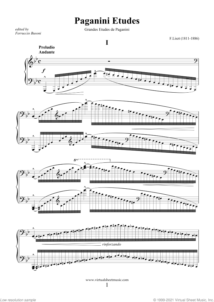 Paganini Etudes sheet music for piano solo by Franz Liszt, classical score, advanced skill level