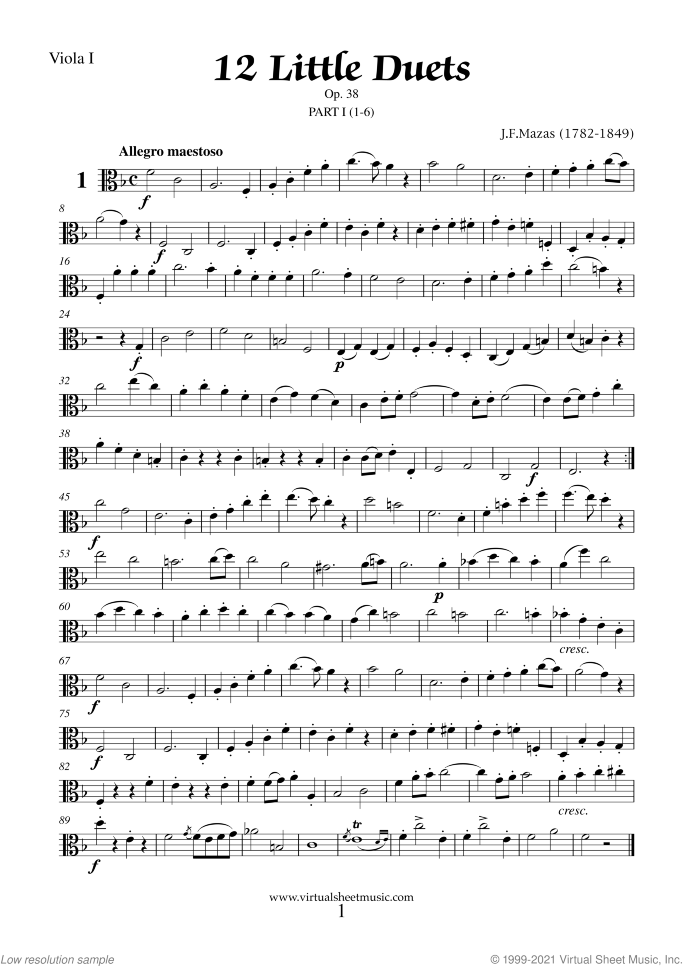 Little Duets Op.38 sheet music for two violas by Jaques Fereol Mazas, classical score, easy/intermediate duet