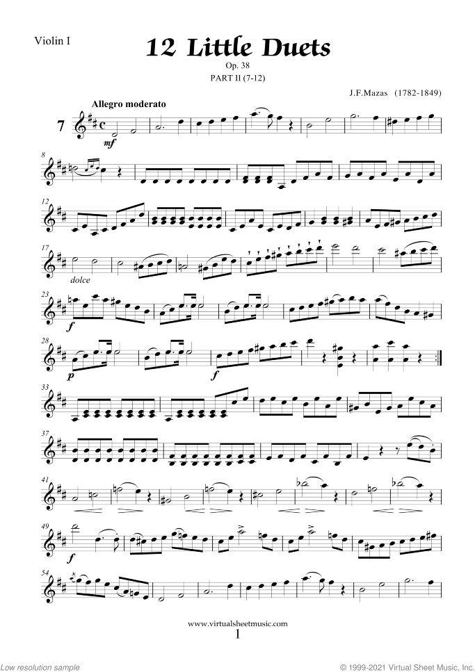 Little Duets Op.38 sheet music for two violins by Jaques Fereol Mazas, classical score, easy/intermediate duet