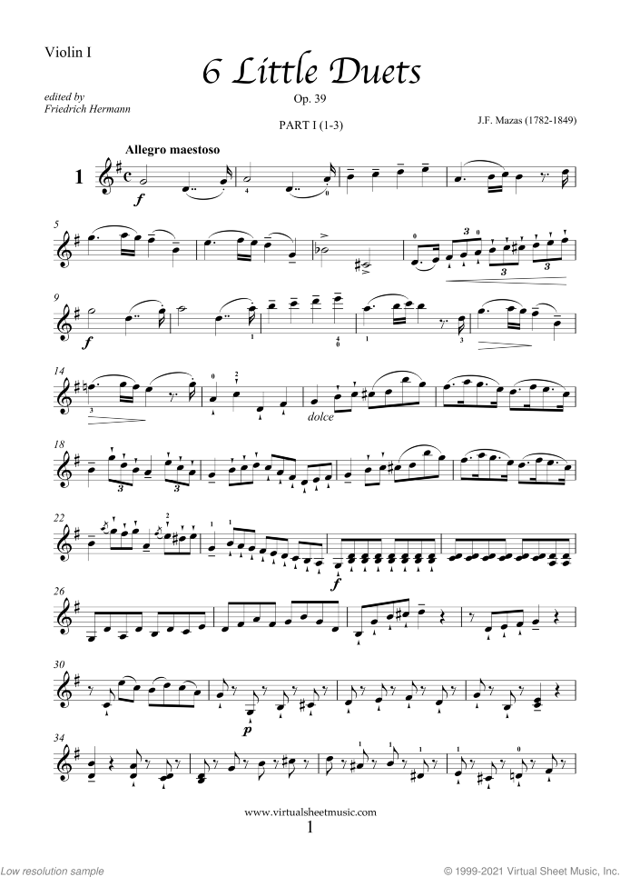 Little Duets Op.39 sheet music for two violins by Jaques Fereol Mazas, classical score, easy/intermediate duet
