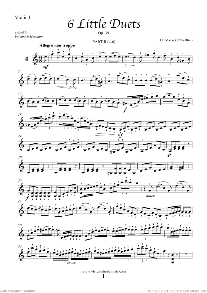 Little Duets Op.39 sheet music for two violins by Jaques Fereol Mazas, classical score, easy/intermediate duet