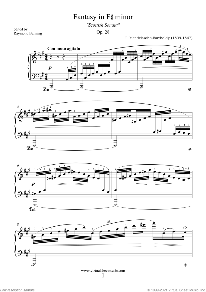 Fantasy Op.28 "Scottish Sonata" sheet music for piano solo by Felix Mendelssohn-Bartholdy, classical score, intermediate/advanced skill level
